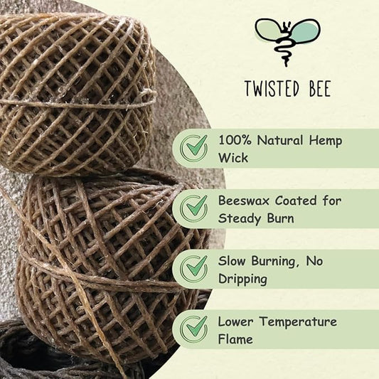 100% Natural Hemp Wick with Beeswax Coating (Natural 100ft Standard)