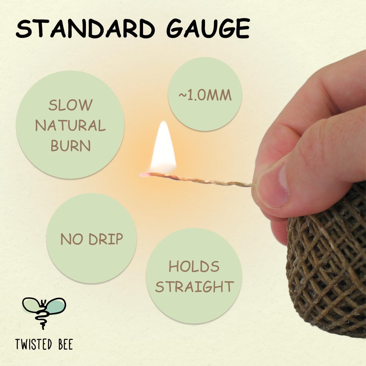 Single Pocket Pack 100% Organic Hemp Wick with Natural Beeswax Coating Pocket Pack, Twisted Bee (6.5ft x Standard (~1 mm))