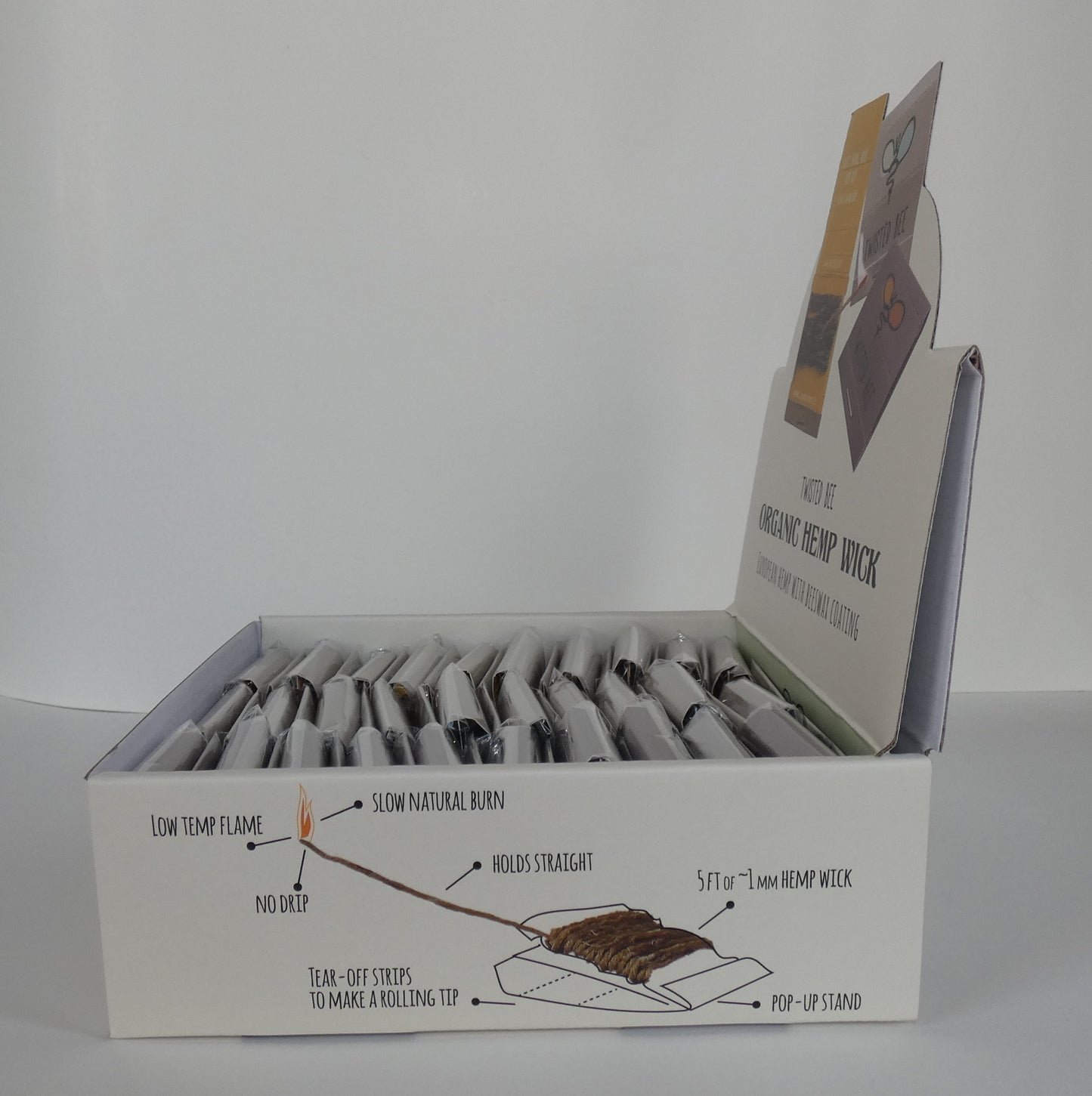 Organic Hemp Wick (60 Twisted Bee Pocket Packs) Retail Display Box
