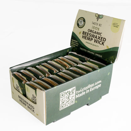 20 Pocket Pack 100% Organic Hemp Wick with Natural Beeswax Coating Pocket Pack, Twisted Bee (6.5ft x Standard (~1 mm))