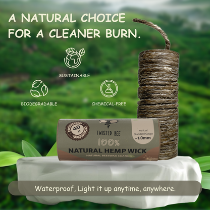 100% Natural Hemp Wick with Natural Beeswax Coating (40ft Standard Self Dispensing)