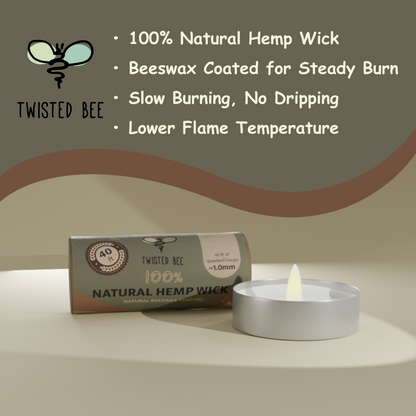 100% Natural Hemp Wick with Natural Beeswax Coating (40ft Standard Self Dispensing)
