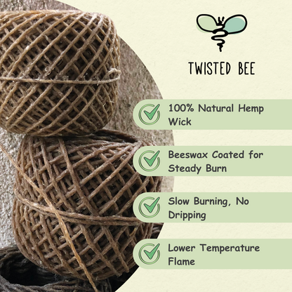 100% Natural Hemp Wick with Beeswax Coating (Natural 100ft Standard)
