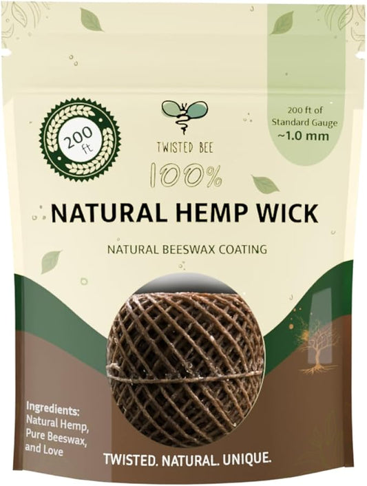 100% Natural Hemp Wick with Beeswax Coating (Natural 200ft Standard)