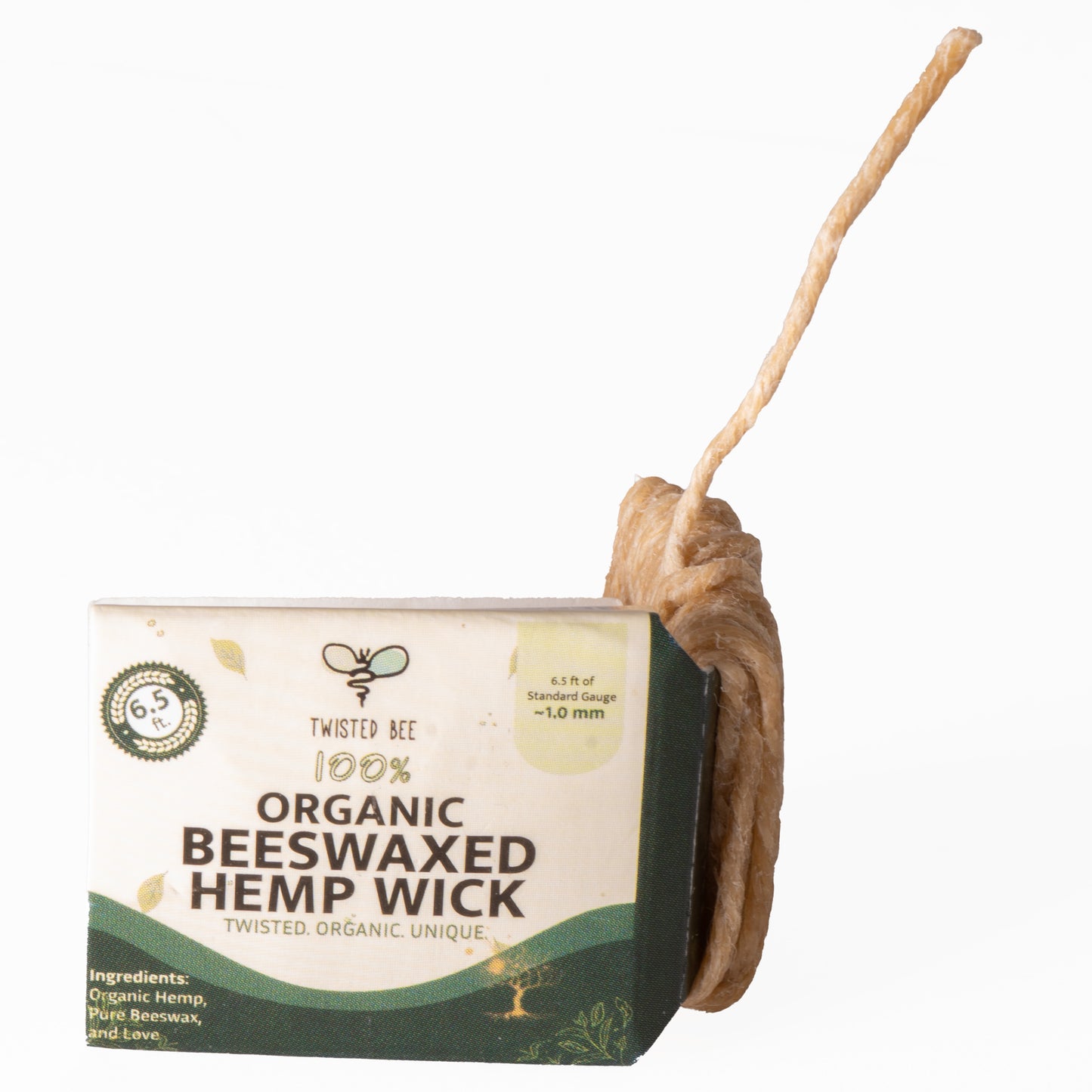 Single Pocket Pack 100% Organic Hemp Wick with Natural Beeswax Coating Pocket Pack, Twisted Bee (6.5ft x Standard (~1 mm))